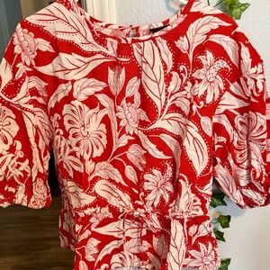 Red and White Floral Top